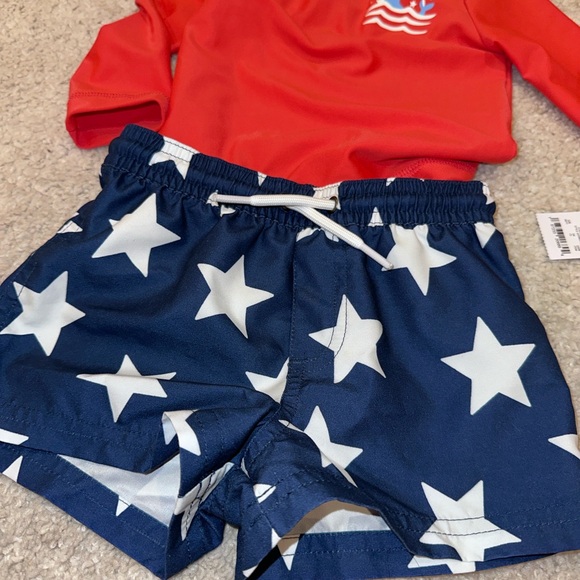 Carter's Red Rash Guard and Blue Star Swim Shorts Set - Picture 3 of 5